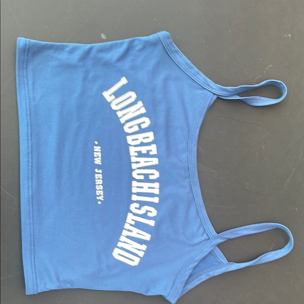 Powder Blue Athletic Crop Top with White Lettering
